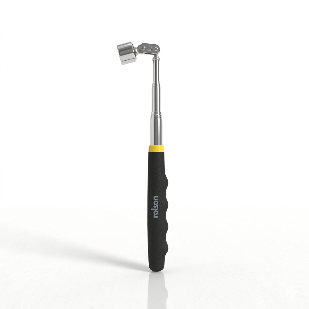 Rolson Telescopic Flexi Magnetic Pick-Up Tool Black and Silver 16lb 60378 | Telescopic Shaft Extends From 200mm to 800mm | Cushion Grip and Flexible 360 Degree Swivel Head