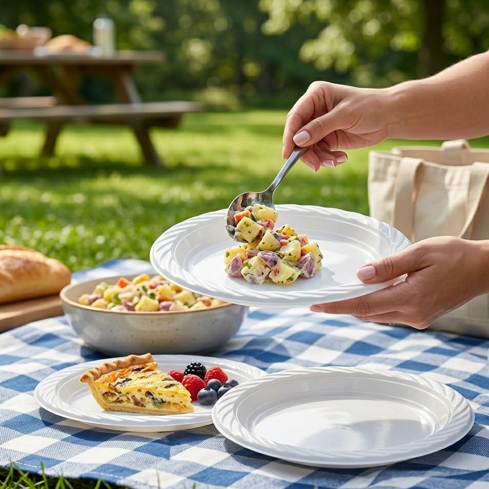 Smartway Reusable Plastic Plates White 18cm Pack of 15 SM3013 | Heavyweight Recyclable PP Plastic Round Plate | Washable Disposable Party Picnic BBQ Catering Tableware | Durable White Dinnerware Utensils