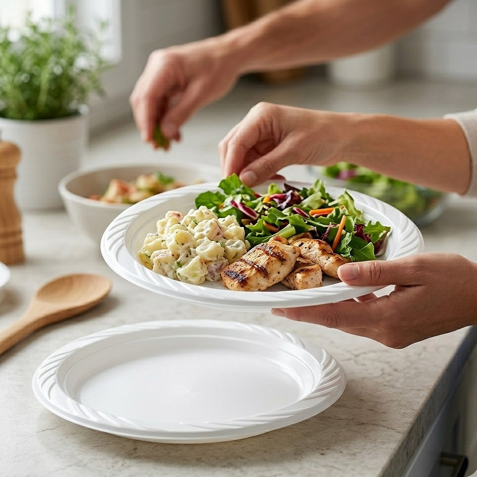 Smartway Reusable Plastic Plates White 23cm Pack of 8 SM3012 | Heavyweight Recyclable PP Plastic Round Plate | Washable Disposable Party Picnic BBQ Catering Tableware | Durable White Dinnerware Utensils
