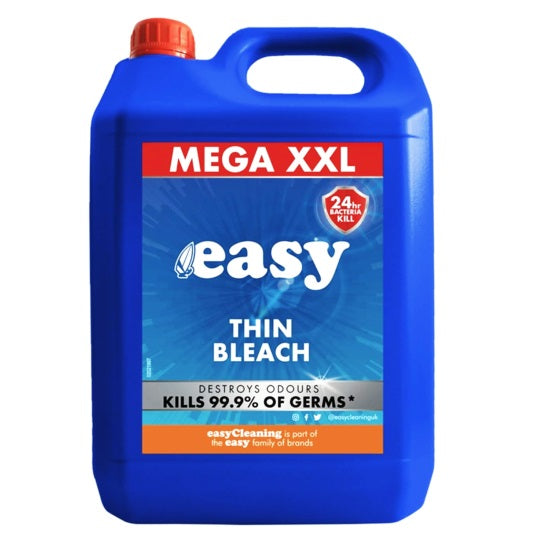 Easy Thin Bleach Blue 5Ltr 2008323 | Destroys Odours | Kills 99.9 Percent of Germs | 24Hr Bacteria Kill