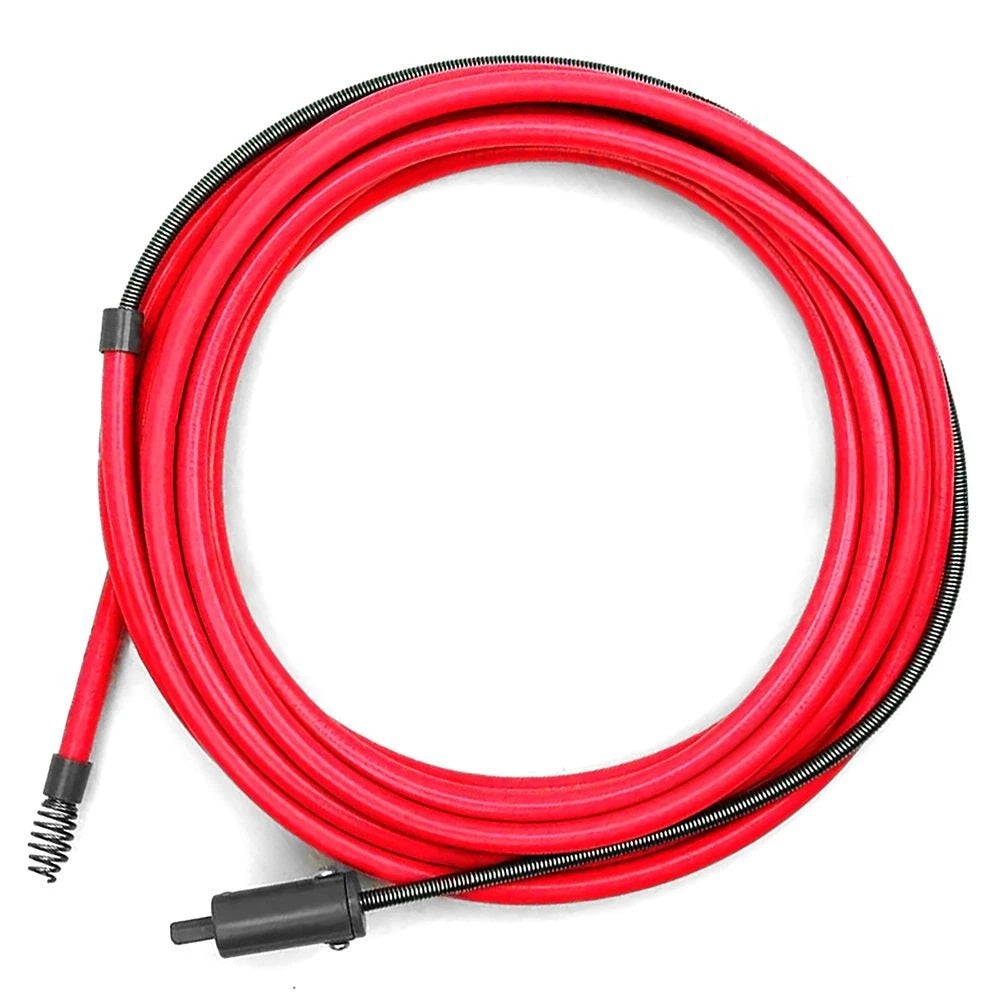 Dekton Drain Auger Unblocker Flexible Pipe Cleaner Red 7Mtr DT30345 | Heavy Duty Rotating Steel Wire Coil | Hex Tip Attaches To Any Power Drill | Flexible Wire Easily Tackles 90 Degree Bends