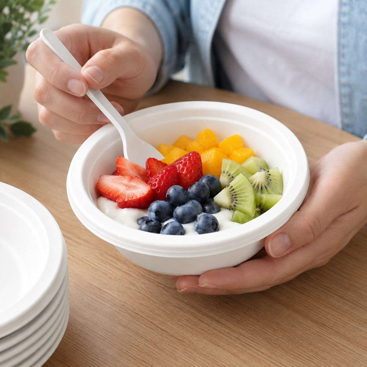 Smartway Reusable Bowls White 8cm 6oz Pack of 14 SM3014 | Heavyweight Recyclable PP Plastic Bowl Set | Disposable Party Picnic BBQ Catering Tableware | Durable Dining Fruit Cereal Soup Containers