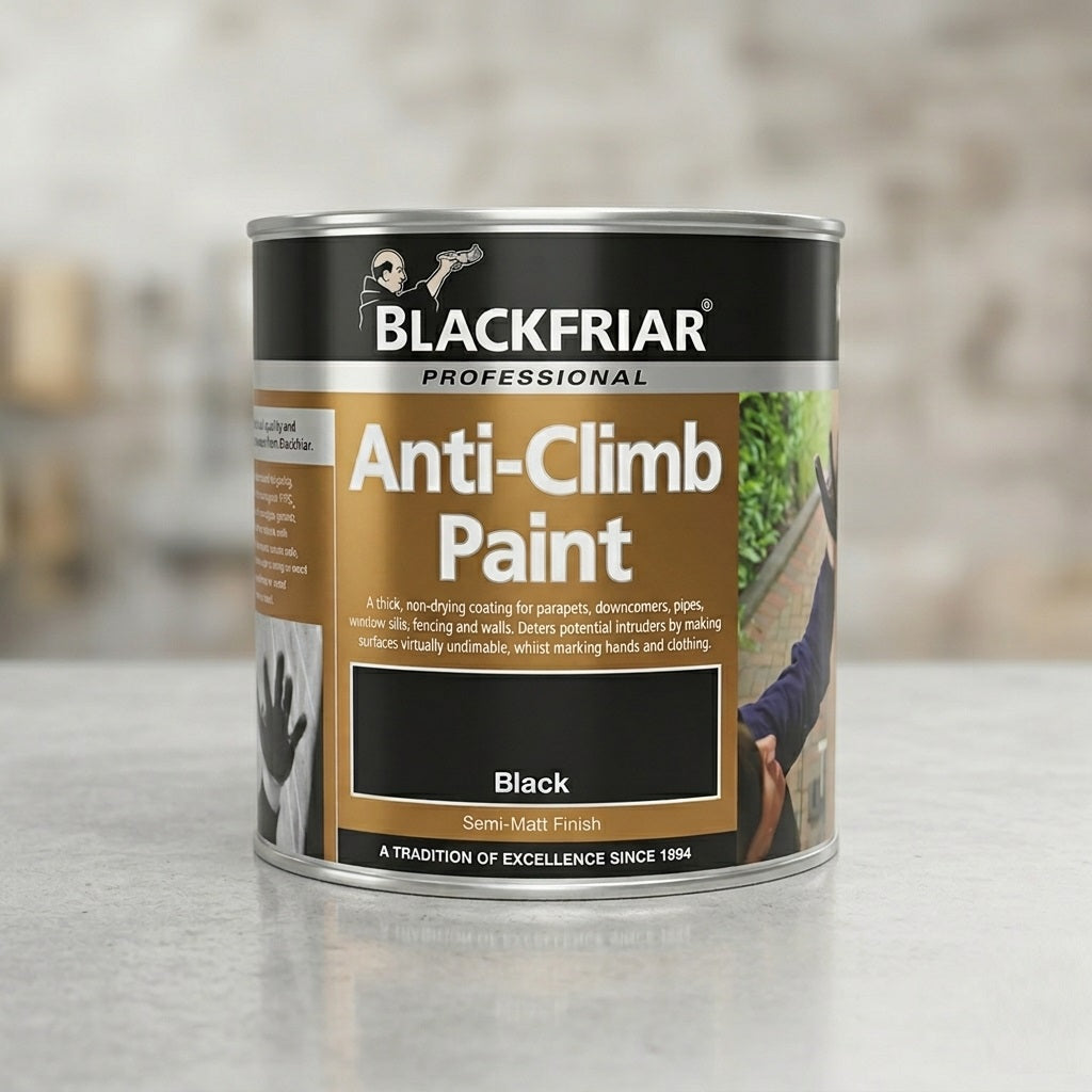 Blackfriar Anti-Climb Paint Black 1L BF2050004 | Professional Non-Drying Security Coating | Semi-Matt Finish Outdoor Use | Deterrent Paint for Fences Pipes Walls | Slippery Anti-Intruder Protection