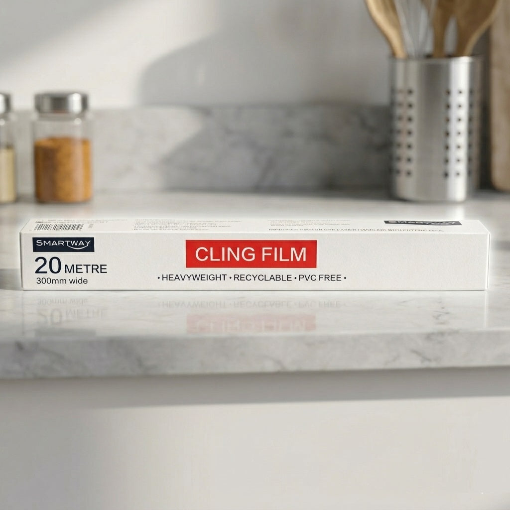 Smartway Cling Film Clear 300mm x 20Mtr SM3000 | Heavyweight Recyclable PVC Free Plastic Wrap | Food Grade Kitchen Wrapping Roll | Freshness Preservation Clear Film Utility Accessory
