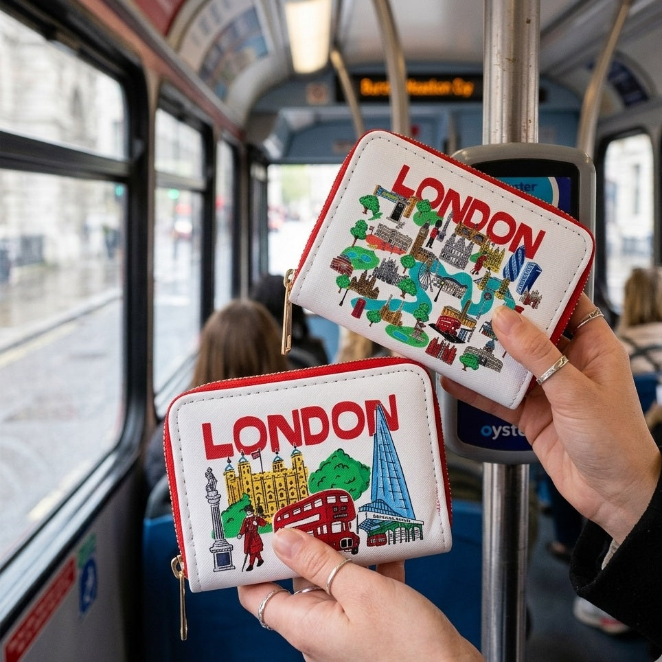 Puckator London Icons Purse Assorted Small Pack Of 1 PUR181 | Canvas Faux Leather Material | | Zip Around Small Wallet | British Souvenir Coin Pouch | Travel Card Holder Travel Accessory