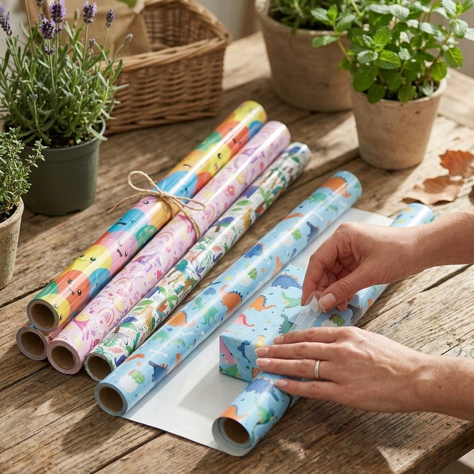 Design Group Giftmaker Celebrations Kids Gift Wrap Assorted Colours 3Mtr x 69cm YBFGW20D | Recyclable | Birthday Present Wrap | Kids Party Gift Packaging Paper