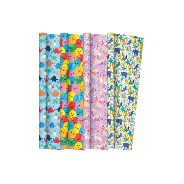 Design Group Giftmaker Celebrations Kids Gift Wrap Assorted Colours 3Mtr x 69cm YBFGW20D | Recyclable | Birthday Present Wrap | Kids Party Gift Packaging Paper