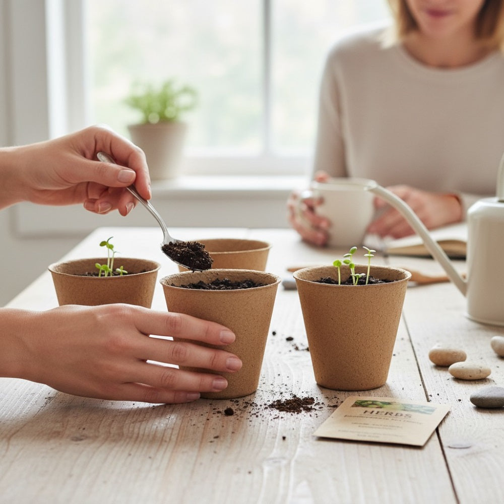 Pro Garden Round Paper Seedling Pots Brown 8cm 12-Piece CE9000020 | Eco-Friendly | Compostable Fiber Pots | Biodegradable