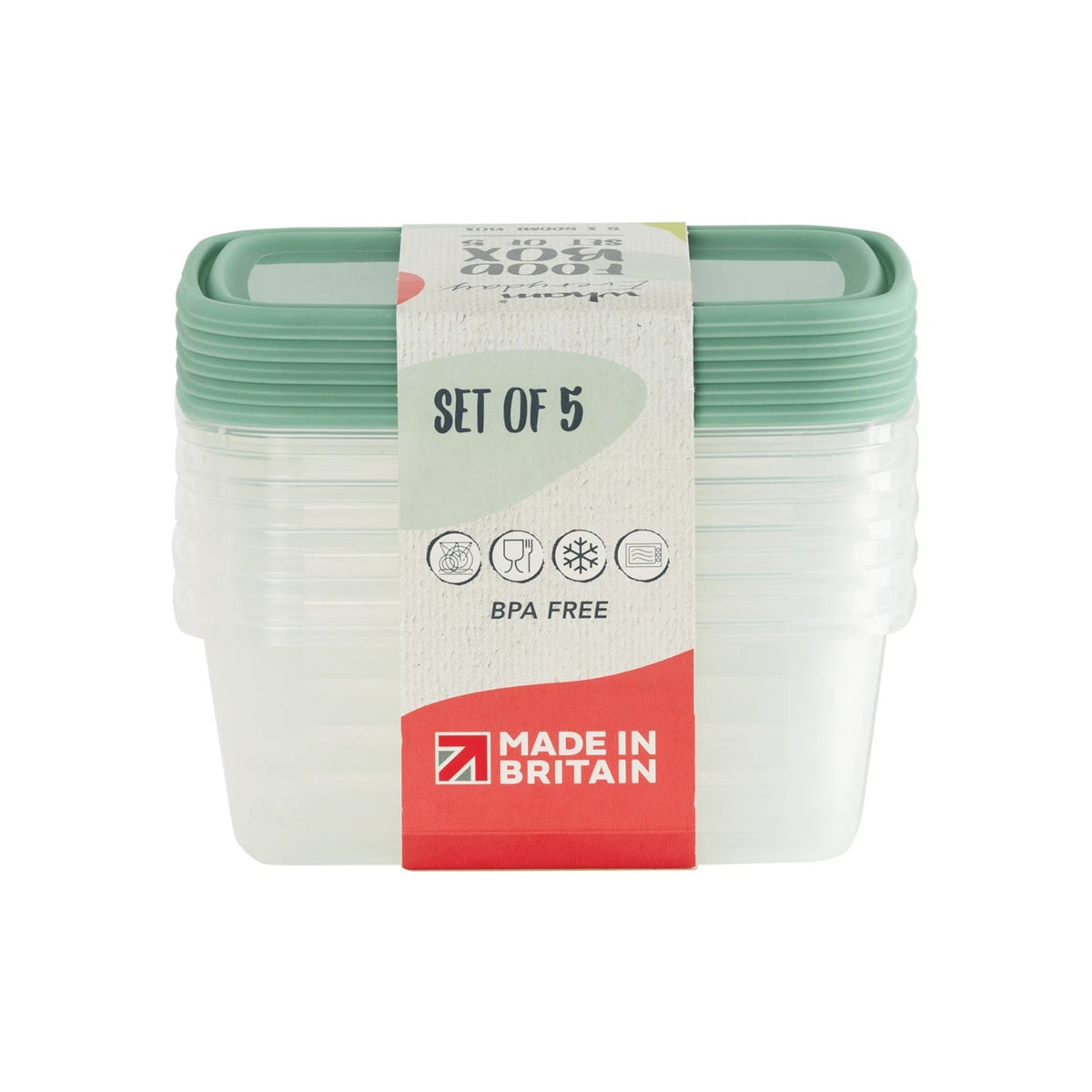 Wham Everyday Food Box with Lid Clear 500ml Set of 5 35875 | Ideal for Snack Boxes | Food Storage and Picnics | BPA Free