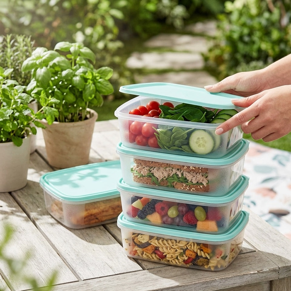 Wham Everyday Food Box with Lid Clear 1Ltr Set of 4 35800 | Ideal for Packed Lunches | Food Storage and Picnics | BPA Free