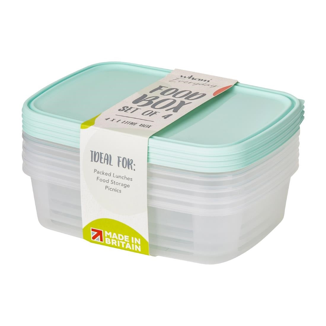 Wham Everyday Food Box with Lid Clear 1Ltr Set of 4 35800 | Ideal for Packed Lunches | Food Storage and Picnics | BPA Free