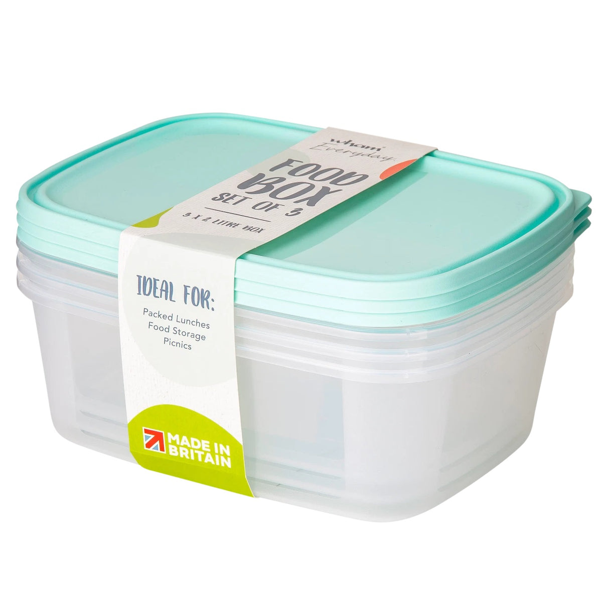 Wham Everyday Food Box with Lid Clear 2Ltr Set of 3 35825 | Ideal for Packed Lunches | Food Storage and Picnics | BPA Free
