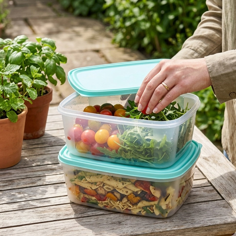 Wham Everyday Food Box with Lid Clear 3Ltr Set of 2 35850 | Ideal for Packed Lunches | Food Storage and Picnics | BPA Free