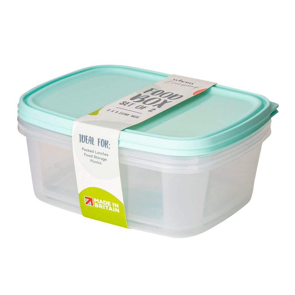 Wham Everyday Food Box with Lid Clear 3Ltr Set of 2 35850 | Ideal for Packed Lunches | Food Storage and Picnics | BPA Free