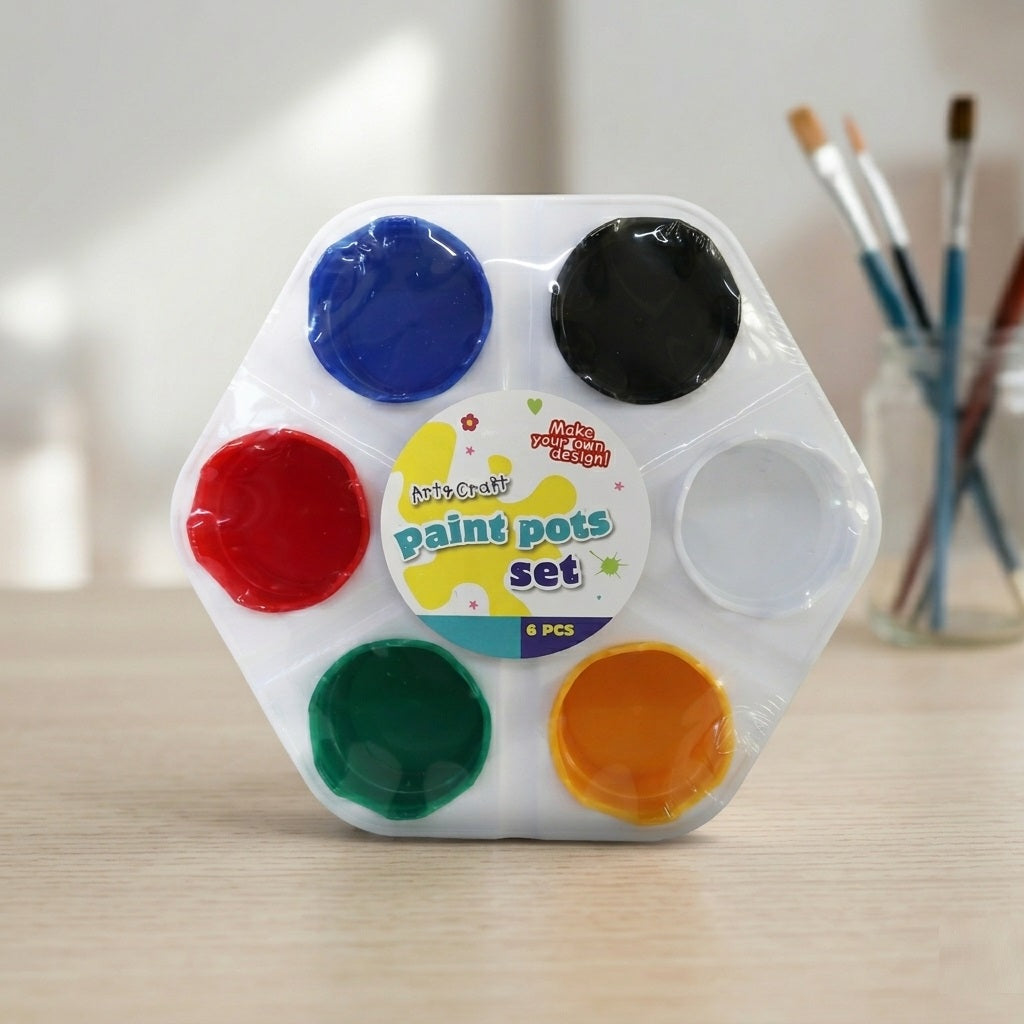 Paint Pots Set Assorted Colours Set of 6 492500090 | Kids Arts and Crafts Paint Palettes | Childrens Painting Tubs | Crafting Activity Supplies