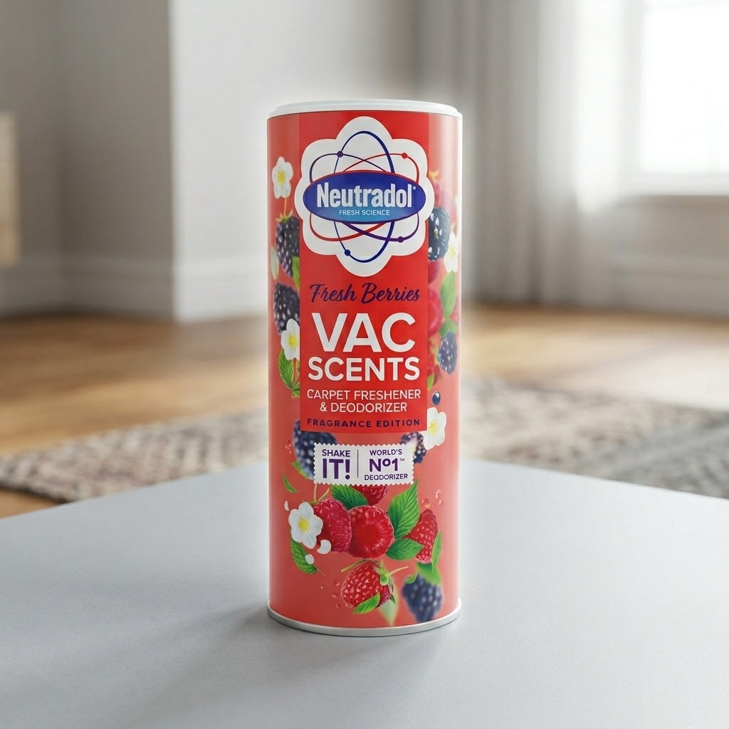Neutradol Vac Scents Carpet Freshener and Deodorizer Fresh Berries 350g 6VGS | Vacuum Carpet Deodoriser Powder | Home Rug Freshener | Odour Neutraliser Cleaning Supplies