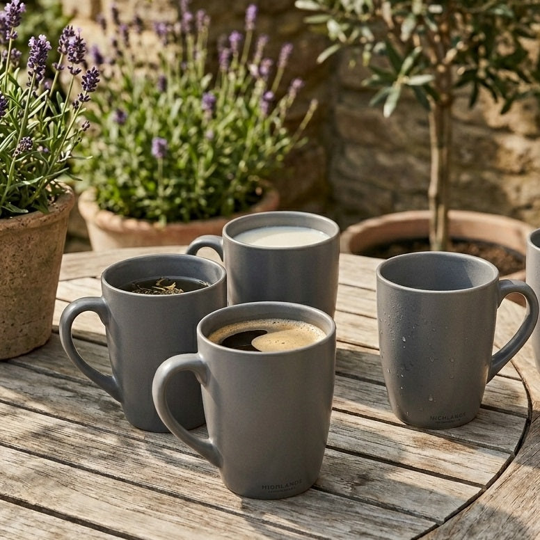 Highlands Stoneware Mug Grey Pack of 4 4SMG | Durable and Long Lasting | Non Porous and Hygienic | Elegant and Timeless Design | Microwave and Dishwasher Safe | Comfortable Handle