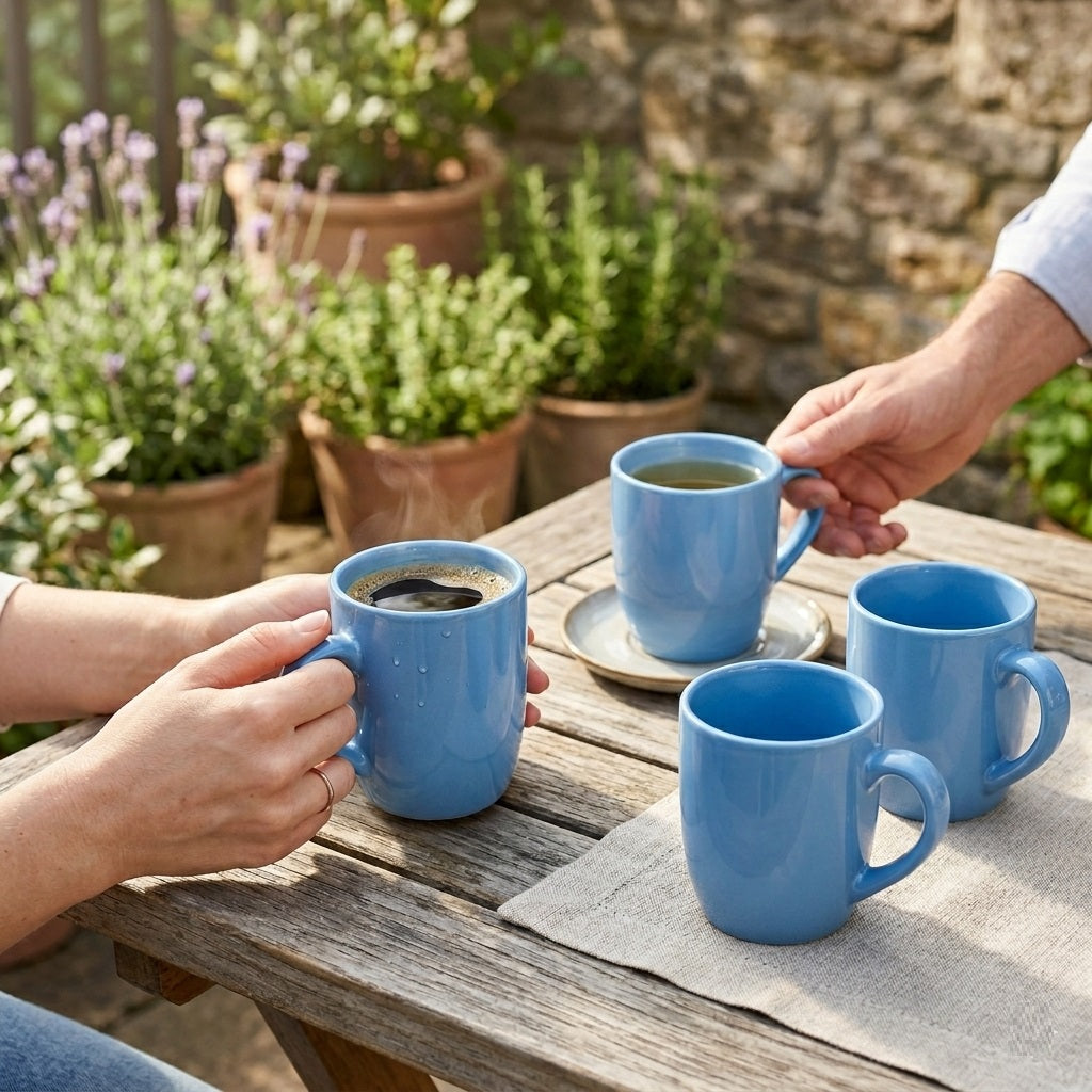 Highlands Stoneware Mug Blue Pack of 4 4SMB | Durable and Long Lasting | Non Porous and Hygienic | Elegant and Timeless Design | Microwave and Dishwasher Safe | Comfortable Handle