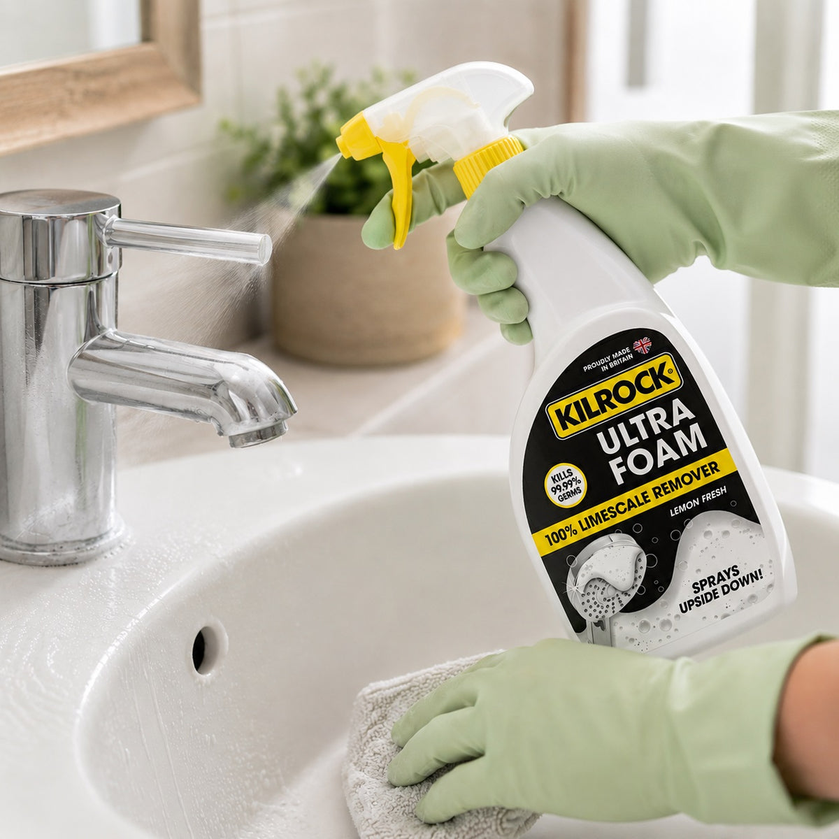 Kilrock Ultra Foam 100 Percent Limescale Remover Lemon Fresh 750ml ULTRA FOAM LIME | Bathroom Cleaner Spray | Shower Descaler | Calcium Rust Stain Remover | Upside Down Spray Cleaner | Kills 99.99 Percent Germs | Upside Down Spray Cleaner