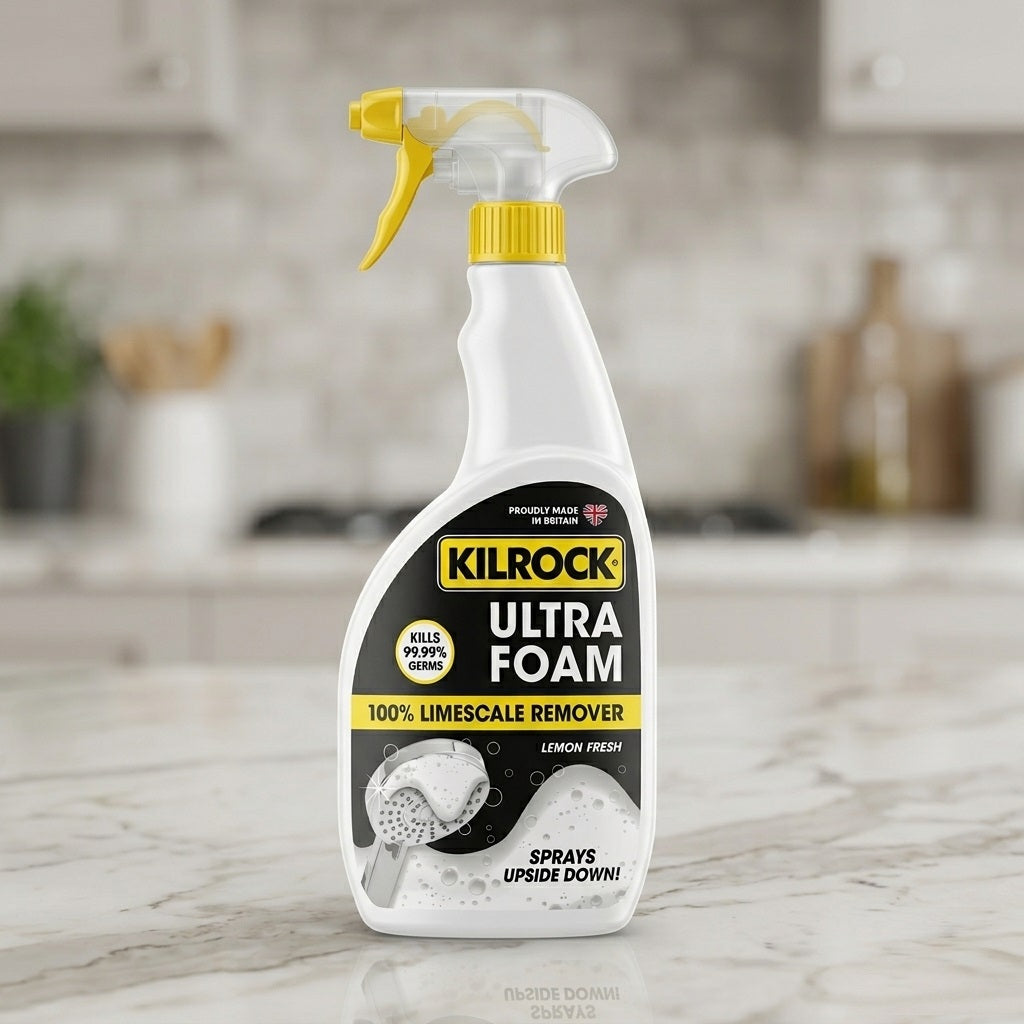 Kilrock Ultra Foam 100 Percent Limescale Remover Lemon Fresh 750ml ULTRA FOAM LIME | Bathroom Cleaner Spray | Shower Descaler | Calcium Rust Stain Remover | Upside Down Spray Cleaner | Kills 99.99 Percent Germs | Upside Down Spray Cleaner