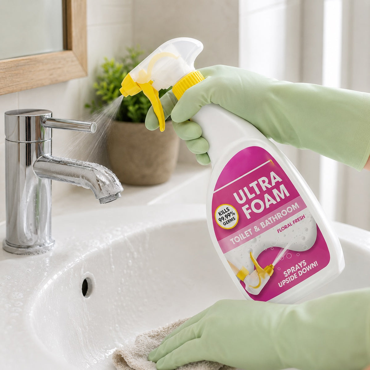 Kilrock Ultra Foam Toilet and Bathroom Cleaner Floral Fresh 750ml ULTRA FOAM FLOR | Disinfectant Spray | Deep Cleaning Foaming Wash | Limescale Soap Scum Remover | Upside Down Spray Cleaner | Kills 99.99 Percent Germs