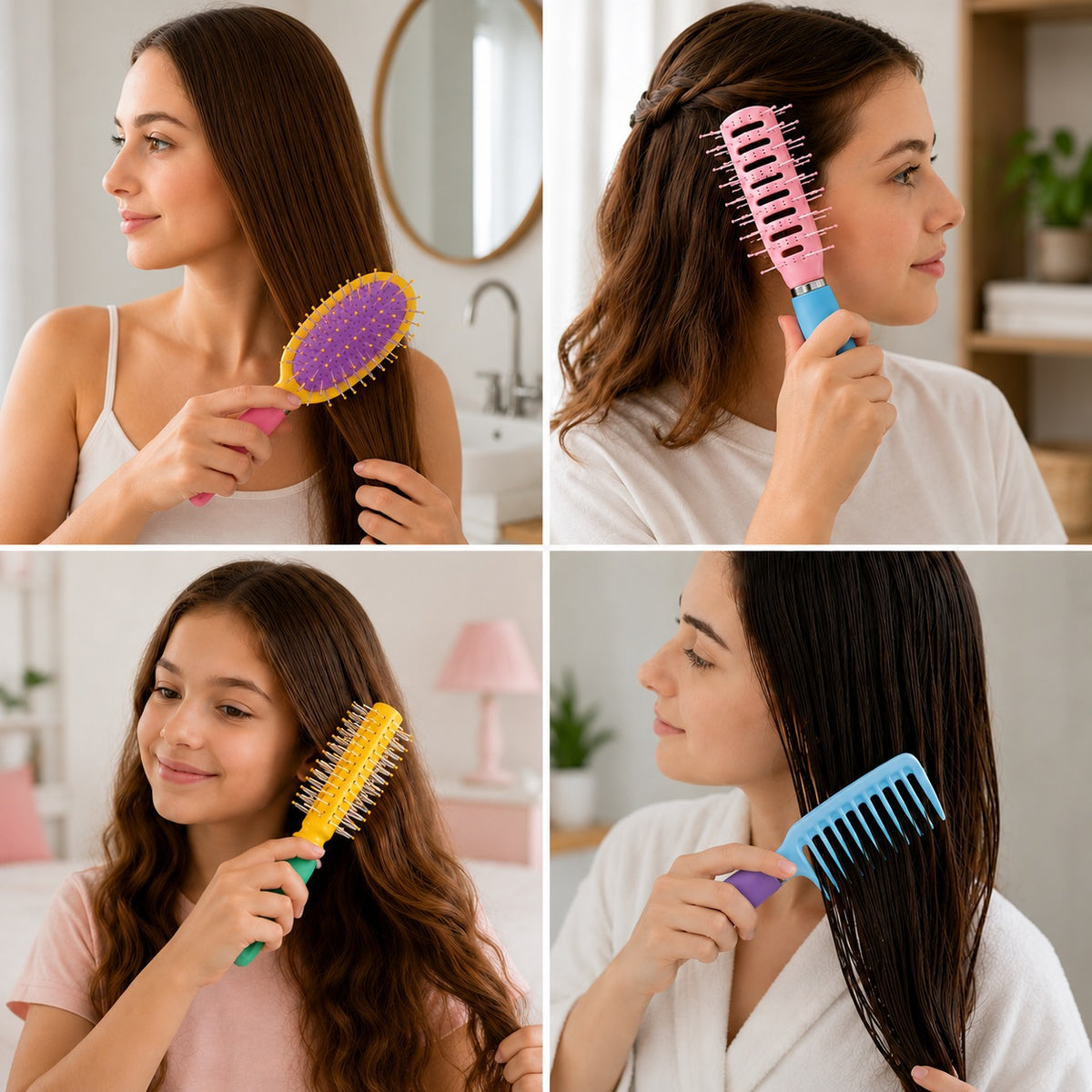 Eleganza Hair Brush Assorted 18cm Pack of 1 CP8501750 | Detangling Hair Brush | Paddle Vent Round Brush and Wide Tooth Comb | Daily Hair Care Styling Tools | Wet and Dry Detangler
