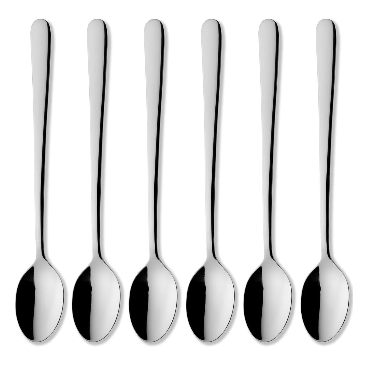 Grunwerg Windsor Latte Soda Spoon Set Silver Pack of 6 6BXSOSWDR | Stainless Steel Long Handled Teaspoons | Mirror Finish Dessert Spoons | Tall Ice Cream Sundae Cutlery | Coffee Cocktail Stirring Spoons | Dishwasher Safe Kitchen Utensils