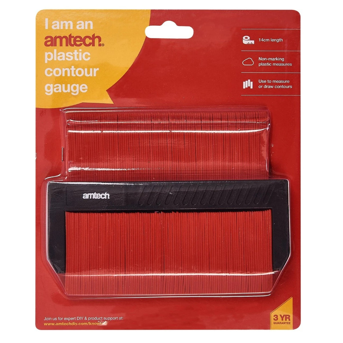 Amtech Plastic Contour Gauge Black and Red 14cm P3205 | Non - Marking Plastic Measures | Use to Measure or Draw Contours