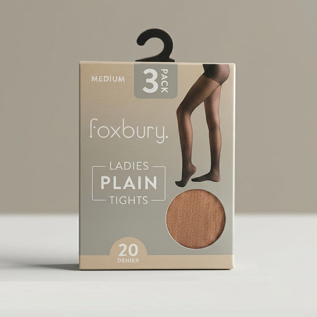 Foxbury Ladies Plain Tights Nude Medium Pack of 3 SK1474 | Sheer Pantyhose | 20 Denier Nylon Stockings | Everyday Stretch Footed Hosiery | Womens Basic Underwear | Casual Office Wear