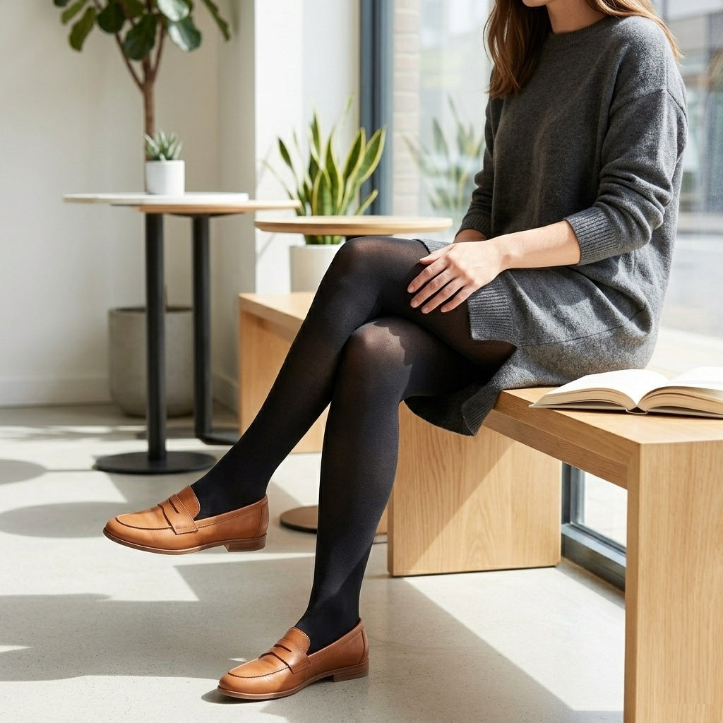 Foxbury Ladies Soft Touch Opaque Tights Black Medium Pack of 2 SK1478 | 40 Denier Nylon Pantyhose | Everyday Stretch Footed Hosiery | Womens Warm Winter Underwear | Casual Office Wear