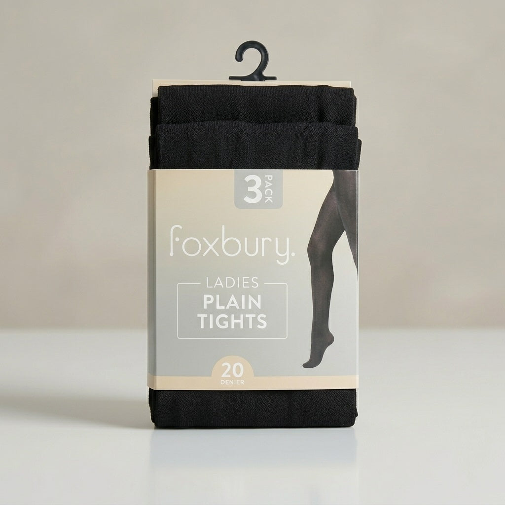 Foxbury Ladies Soft Touch Opaque Tights Black Medium Pack of 2 SK1478 | 40 Denier Nylon Pantyhose | Everyday Stretch Footed Hosiery | Womens Warm Winter Underwear | Casual Office Wear