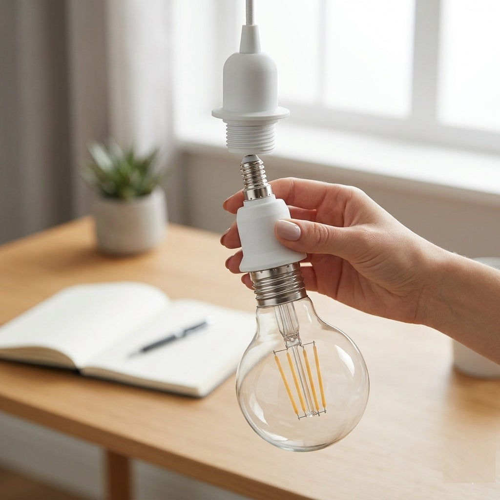 AVSL Lamp Socket Converter White E14 to E27 401.095UK | Edison Screw Lamp Converter | SES to ES Light Bulb Adapter | E14 Lamp Holder Converter | E27 Bulb Socket Adapter | Lighting Accessory