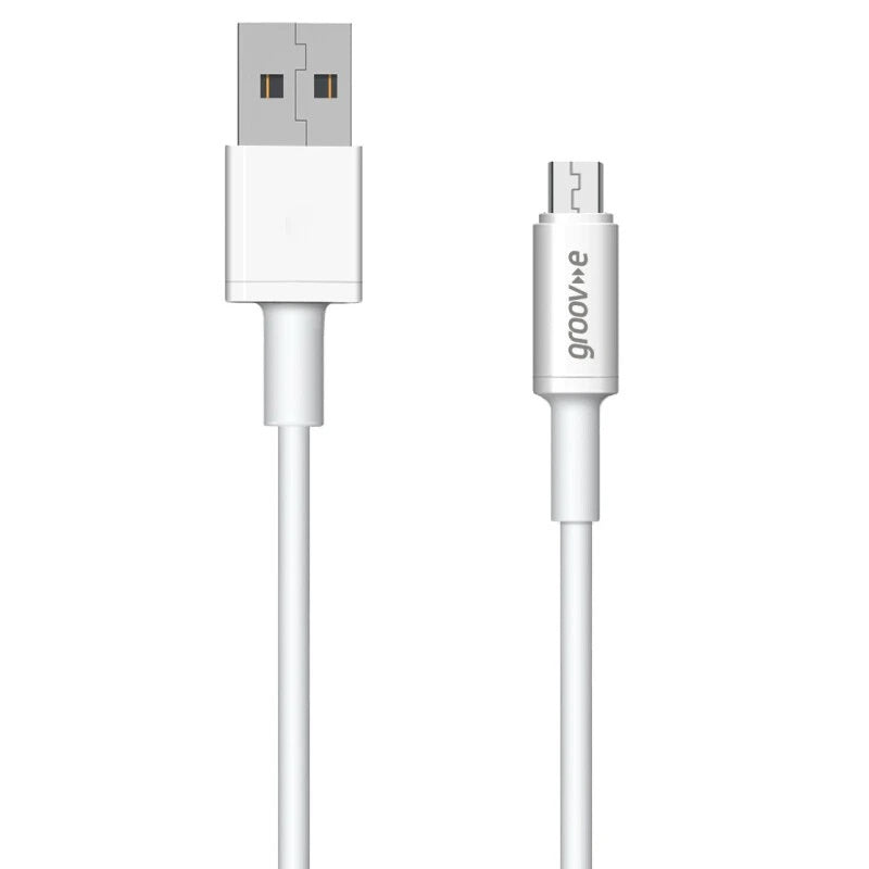 Groov-e Micro USB to USB-A Charging Cable White 1Mtr GVMA061WE | Fast Charge Compatible | Charge and Sync | 2.4A Power Output