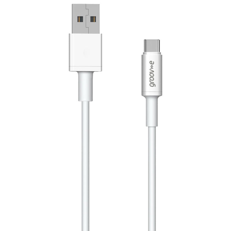 Groov-e USB-C to USB-A Charging Cable White 1Mtr GVMA001WE | Fast Charge Compatible | Charge and Sync | 2.4A Power Output