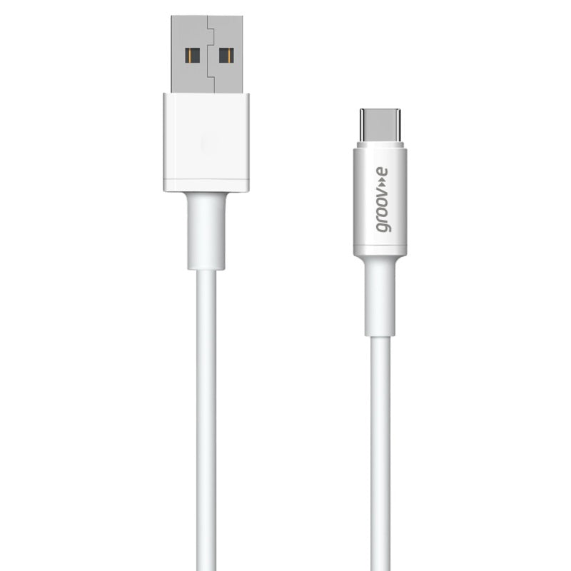 Groov-e USB-C to USB-A Charging Cable White 2Mtr GVMA003WE | Fast Charge Compatible | Charge and Sync | 2.4A Power Output