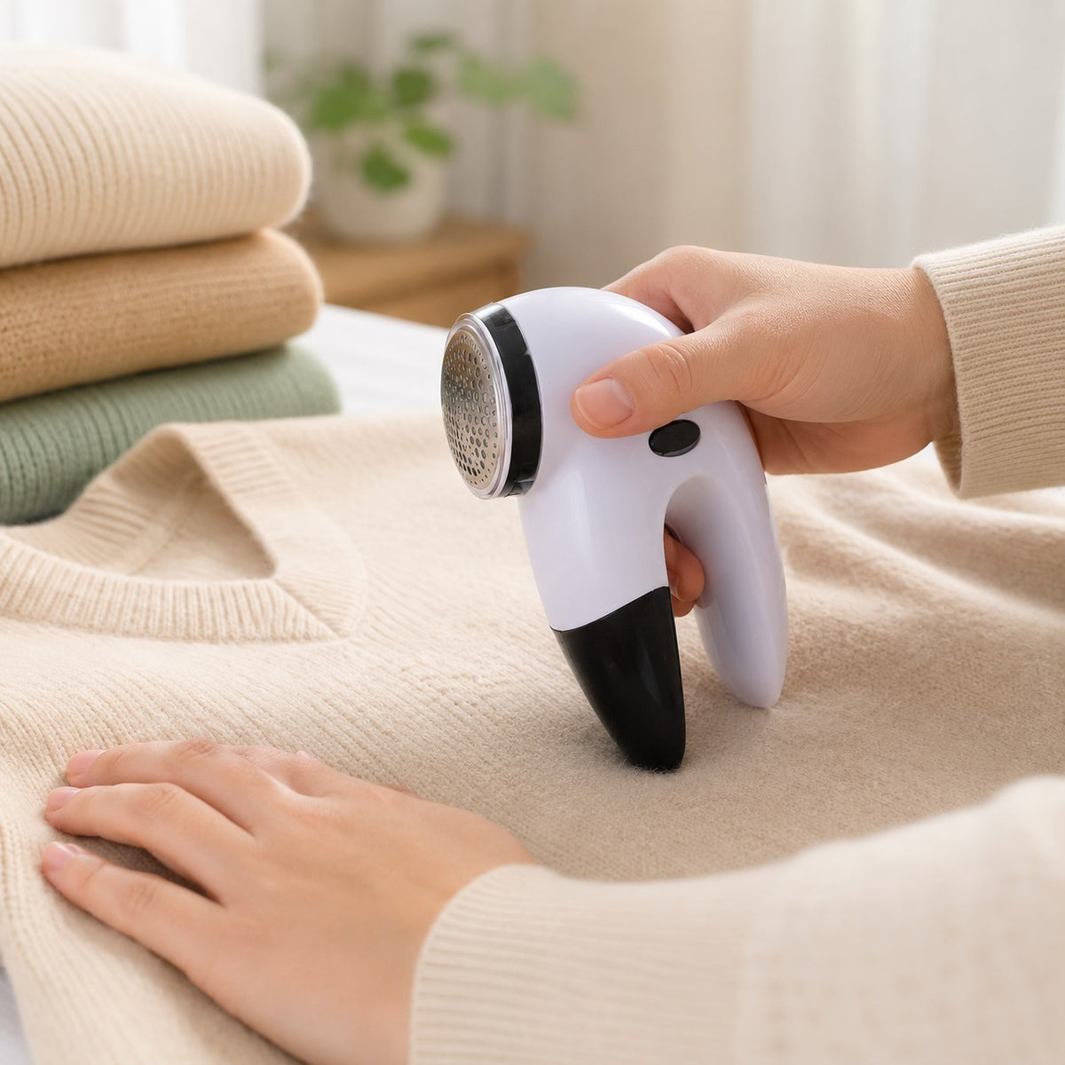 Lint Remover White and Black 1.5V 170491890 | Electric Fabric Shaver | Clothes Bobble Bobble Off Defuzzer | Jumper Pill Fuzz Remover Machine | Cordless Garment Care Shaver | Sofa Furniture Carpet Debobbler
