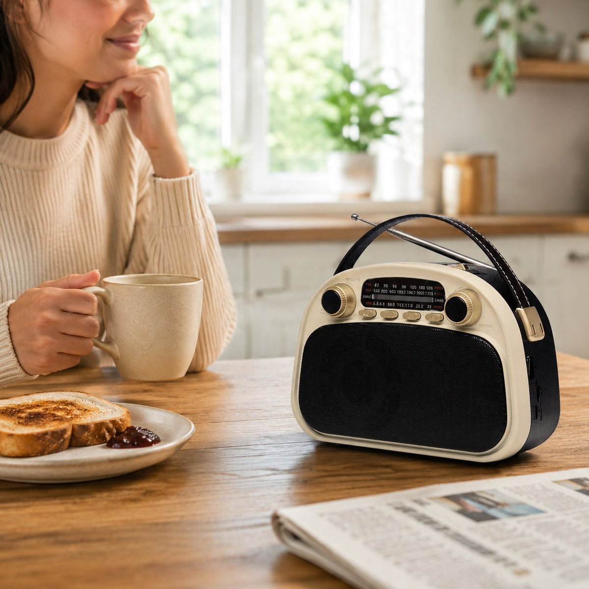 Lloytron Rechargeable Radio Cream and Black N6408CR | AM FM SW 3 Band Portable Receiver | Acapulco Vintage Style Wireless Speaker | MP3 Music Player | USB MicroSD Slot | Bluetooth Audio Streaming Device | Retro Mains Cordless Transistor Radio