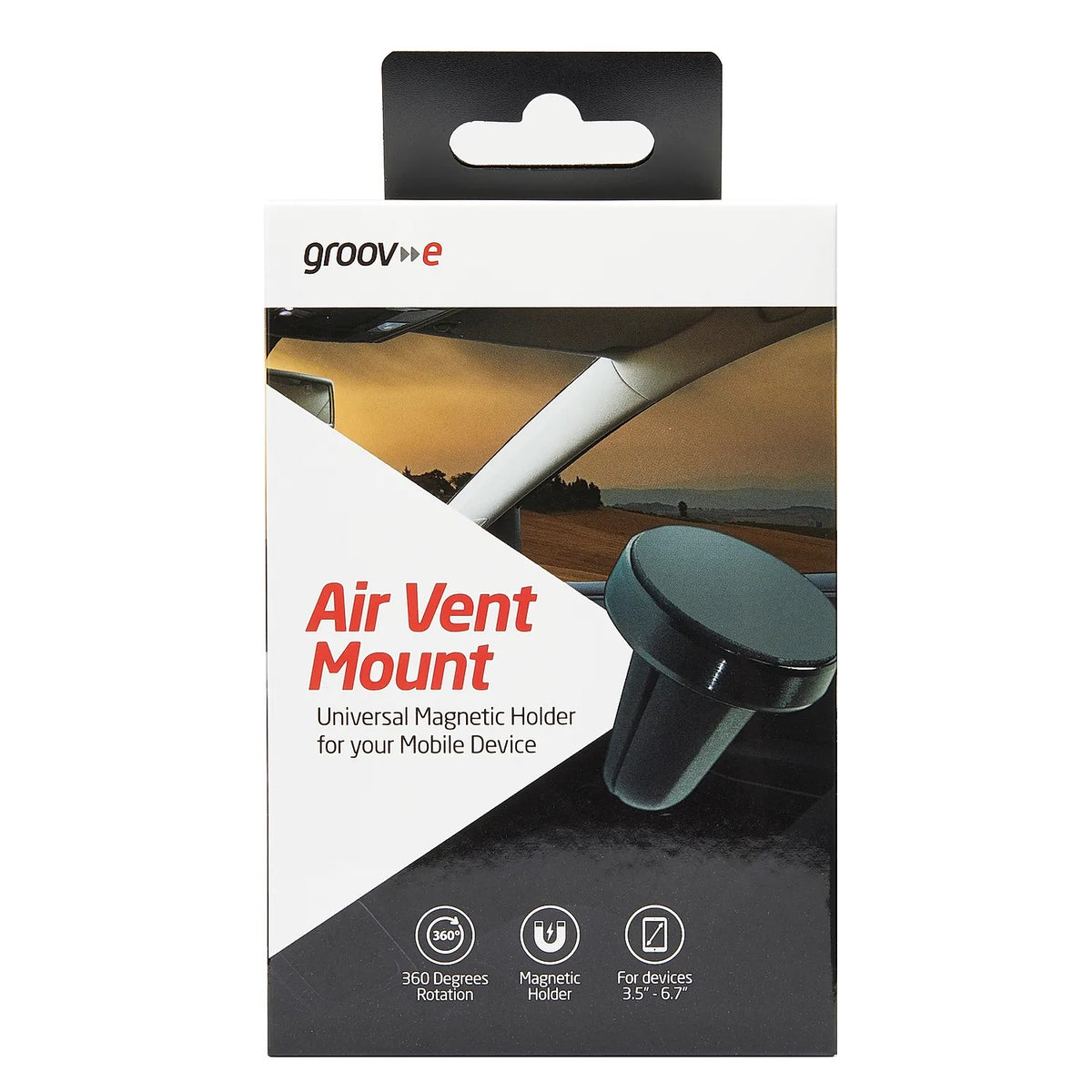 Groov-e Air Vent Mount Universal Magnetic Holder Black GVWM4BK | 360 Degrees Rotation | For Devices 3.5-Inch to 6.7-Inch | Compact Design
