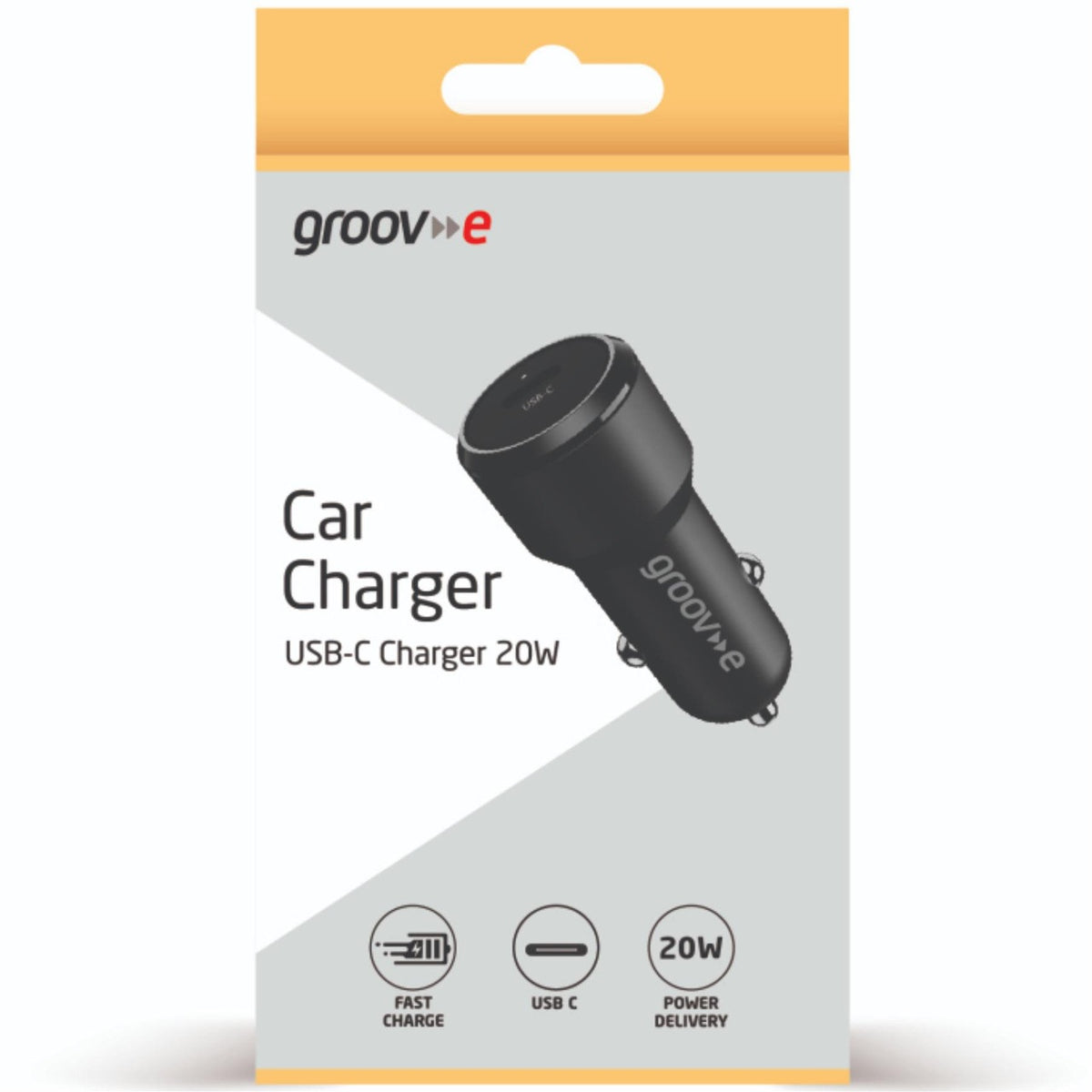 Groov-e 20W USB-C Car Charger Black GVMA123BK | Fast Charge | USB-C Port | 20W Power Delivery