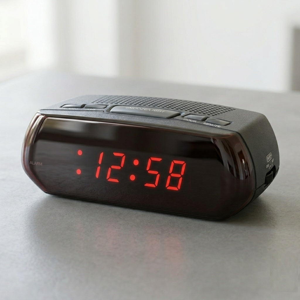 Acctim Miramar Digital Red LED Display Alarm Clock Black 0.6-Inch 16413 | Crescendo Alarm with Snooze | USB Powered Bedside Nightstand Timer | Battery Backup Desktop Home Office Clock