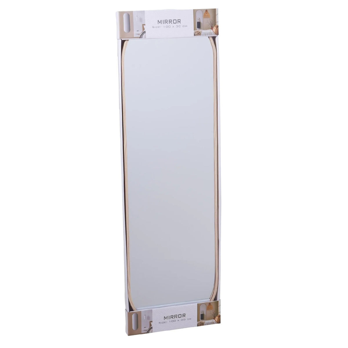 Mirror Light Brown 100cm x 30cm FL2800270 | Full Length Wall Mirror | Long Bedroom Dressing Mirror | Hanging Home Decor Glass | Rounded Corner Rectangle Mirror | Living Room Hallway Vanity Mirror