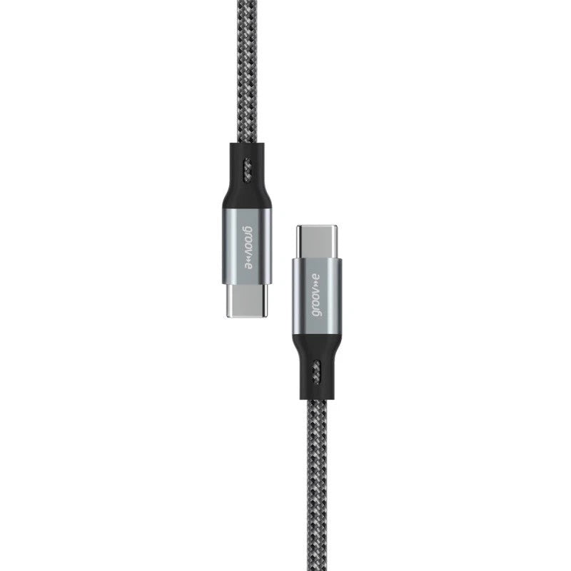 Groov-e USB-C to USB-C Charging Cable Grey 2Mtr GVMA028SG | Charge and Sync | 100W Power Delivery | 480 Mbps Data Transfer Speed