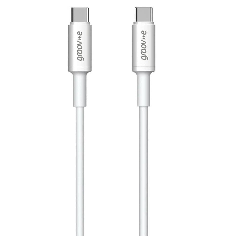 Groov-e USB-C to USB-C Charging Cable White 1Mtr GVMA021WE | Fast Charge Compatible | 2.4Amp
