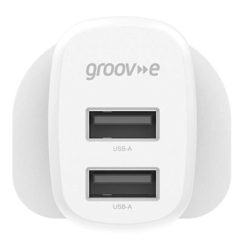 Groov-e Dual USB-A Wall Charger White GVMA103WE | Efficient Charge | 2x USB A Ports | 12W Power