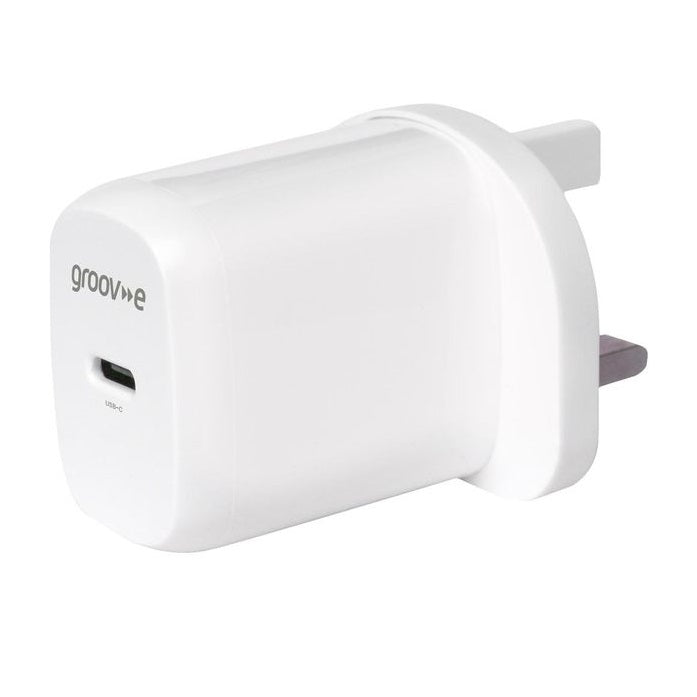 Groov-e USB-C Wall Charger White GVMA107WE | Fast Charge | USB-C Port | 25W Power Delivery | GaN Technology