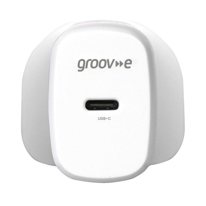 Groov-e USB-C Wall Charger White GVMA107WE | Fast Charge | USB-C Port | 25W Power Delivery | GaN Technology