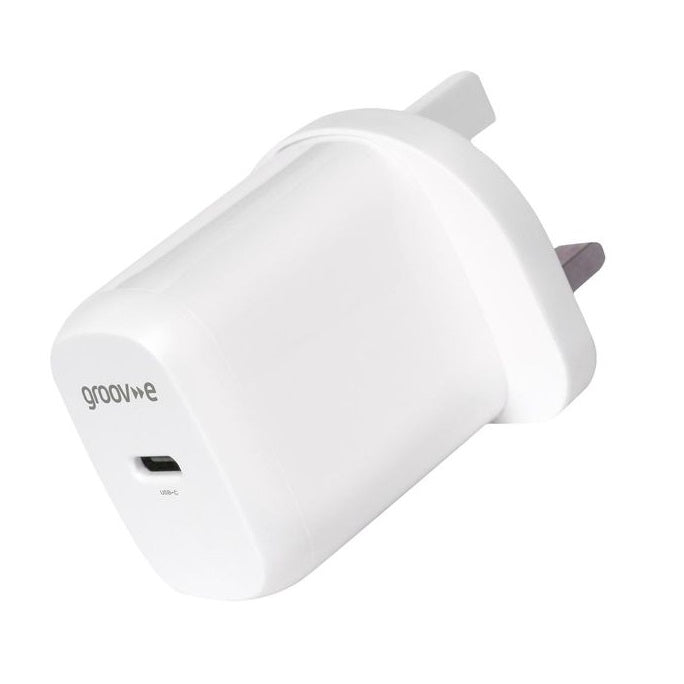 Groov-e USB-C Wall Charger White GVMA107WE | Fast Charge | USB-C Port | 25W Power Delivery | GaN Technology