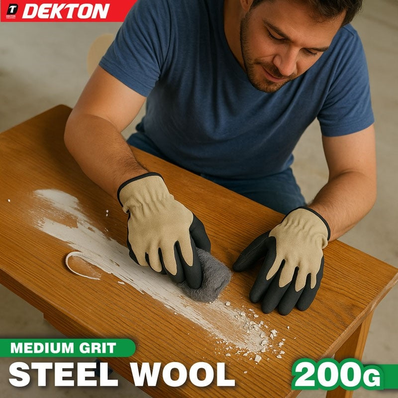 Dekton Medium Grit Steel Wool Grey 200g DT80808 | Multi-Surface | Compresses To Almost Any Shape | Cut To Any Size With Scissors | Premium Quality | Heavy Duty | Ideal For Paint Stripping