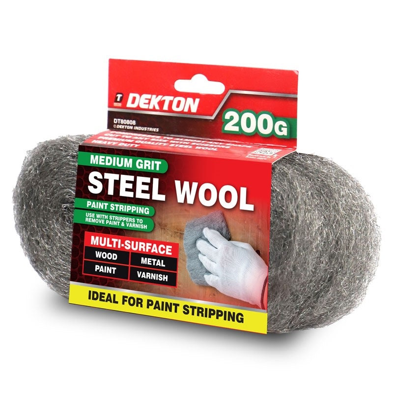 Dekton Medium Grit Steel Wool Grey 200g DT80808 | Multi-Surface | Compresses To Almost Any Shape | Cut To Any Size With Scissors | Premium Quality | Heavy Duty | Ideal For Paint Stripping