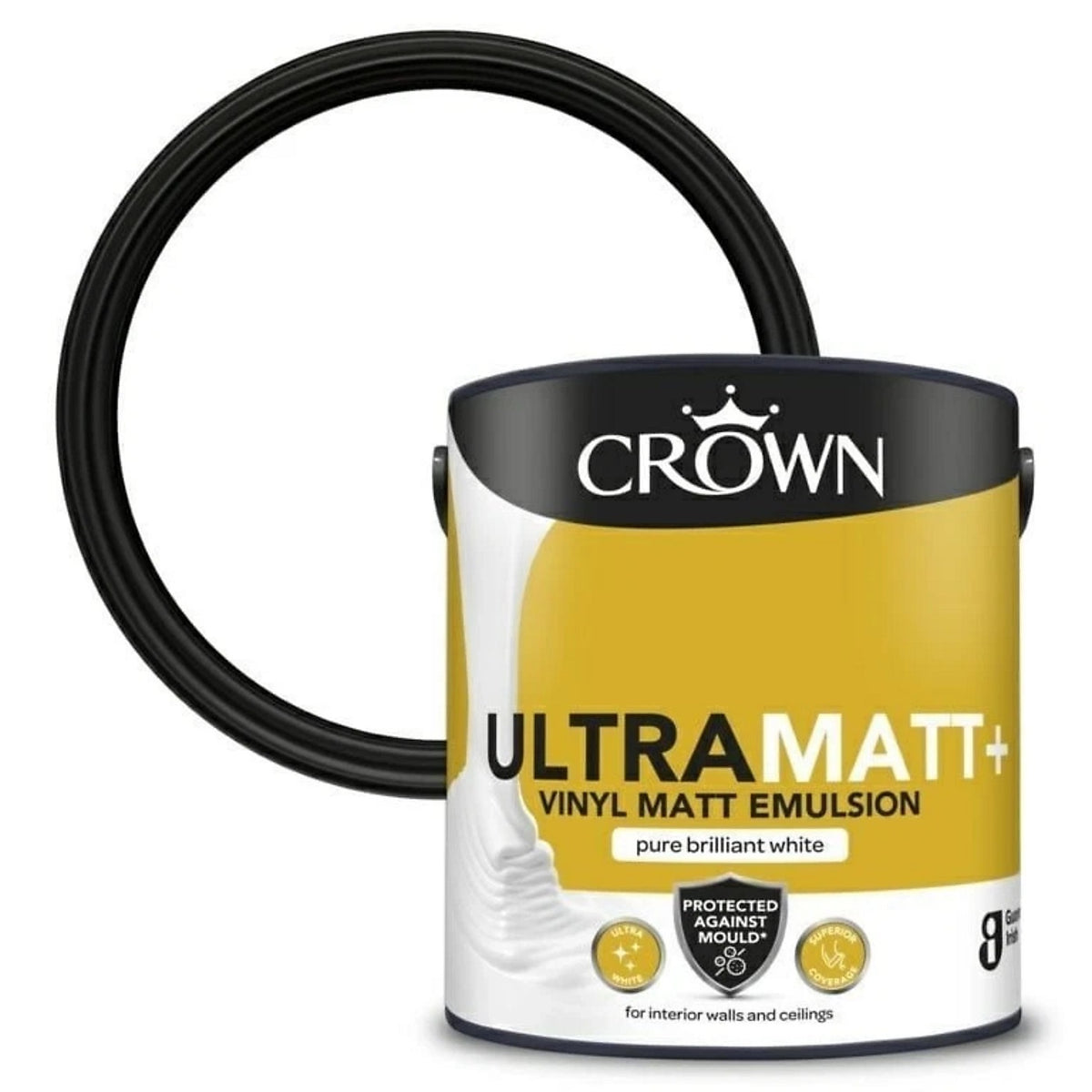 Crown Ultra Matt Vinyl Matt Emulsion Pure Brilliant White 5Ltr 5101851 | Protected Against Mould | For Interior Walls ans Ceilings | Touch Dry After 2 Hours | Recoatable After 4 Hours